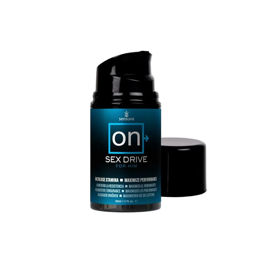 Sex drive enhancement cream with 'on' label on a white background