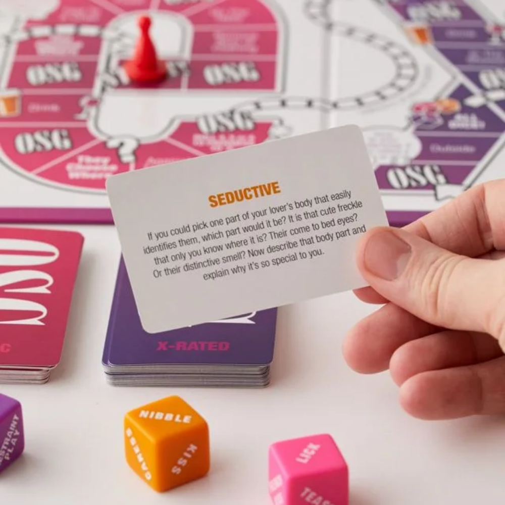 A hand holding a card from Our Sex Game that is titled Seductive.