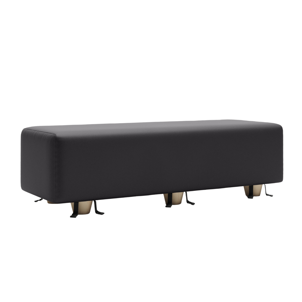 Black bench with cuffs on the bottom on a white background