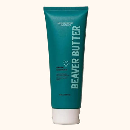 A teal bottle of Polishing Cream Scrub by Beaver Butter.