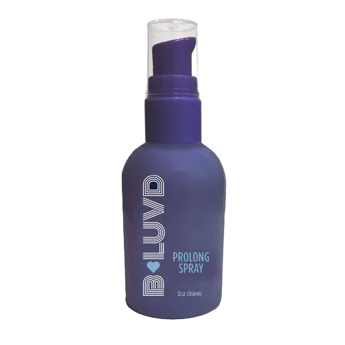 Purple spray bottle labeled 'BLUVD' on a white background