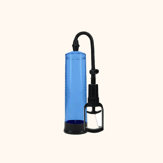 A blue Pumped Penis pump against a white background.