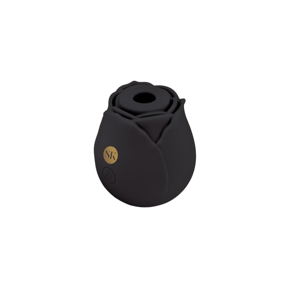 A black Rosegasm Air Rose Clitoral Toy.