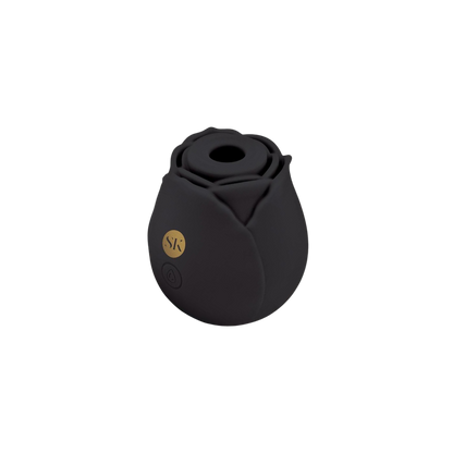 A black Rosegasm Air Rose Clitoral Toy.