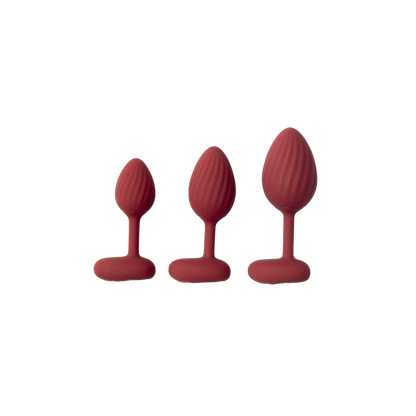 A set of three red graduated Rouge backdoor plugs.