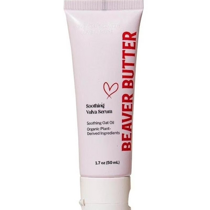 Soothing Vulva Serum on Beaver Butter pink bottle
