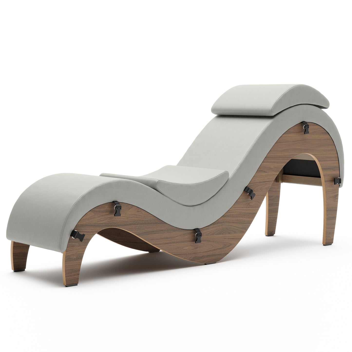 An ash grey Supervio Tantric Chaise with maple, Bedroom Furniture by Liberator against a white background.