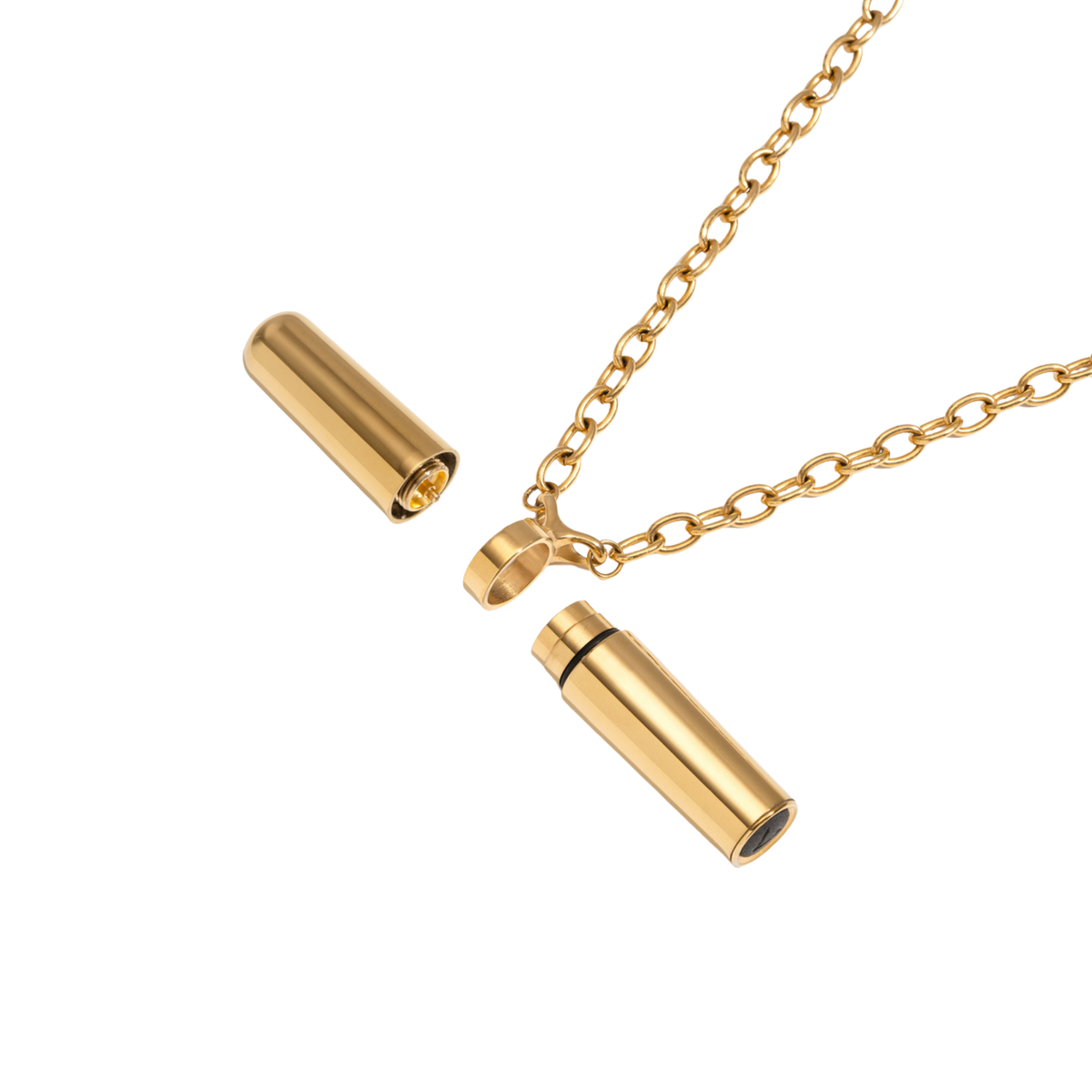 A 24k Gold Vibrator Necklace from the Tease Collection taken apart.