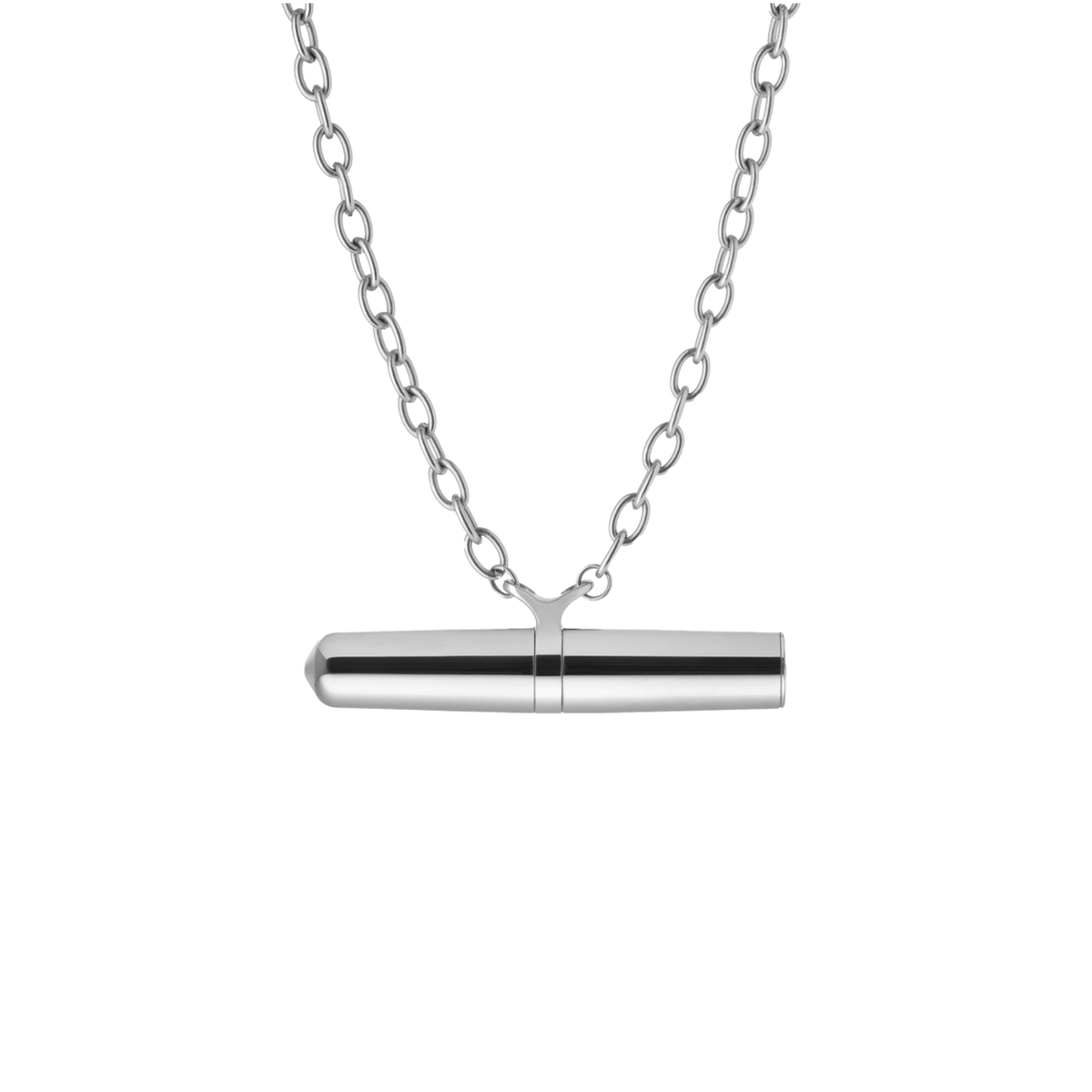 A silver Vibrator Necklace from the Tease Collection.