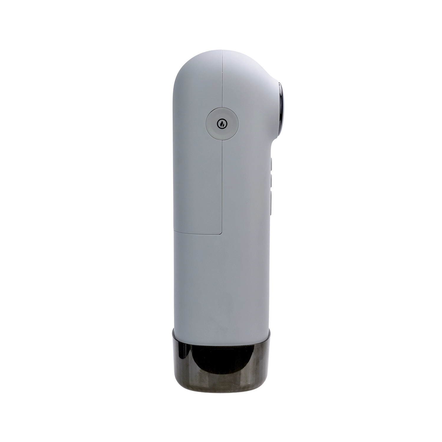 A side view of a grey Total Package Masturbator.