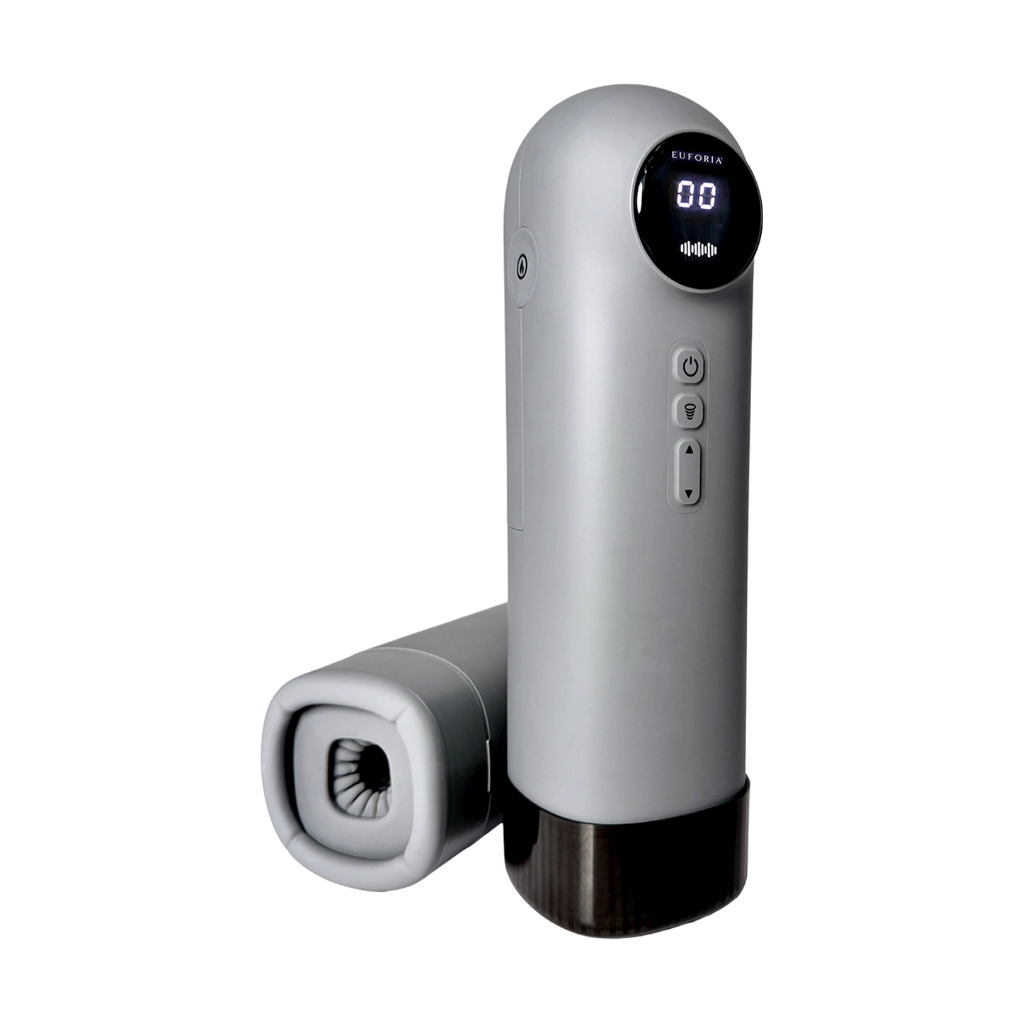 Two grey Total Package Masturbators sitting next to each other.