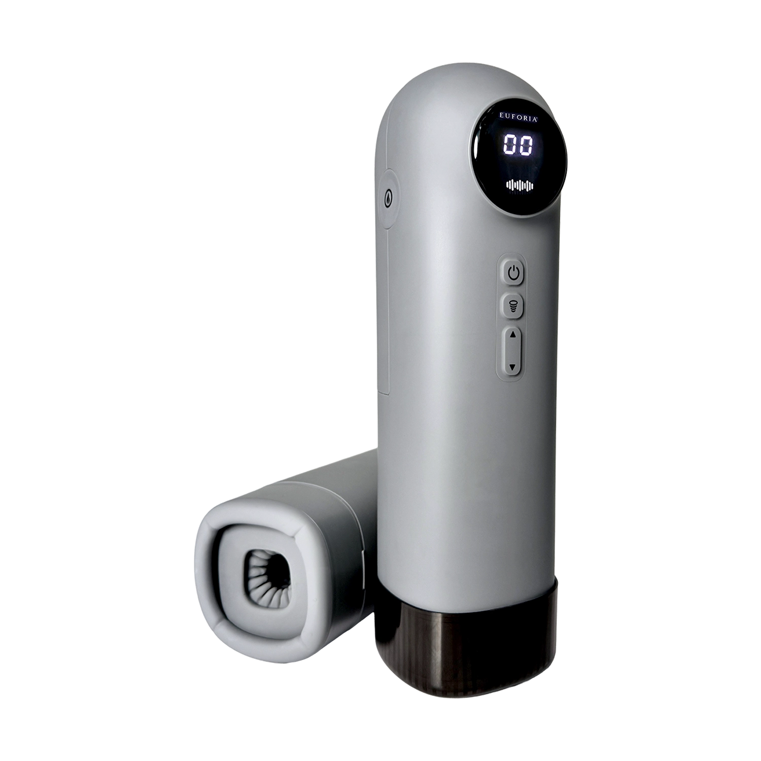 Two grey Total Package Masturbators sitting next to each other.