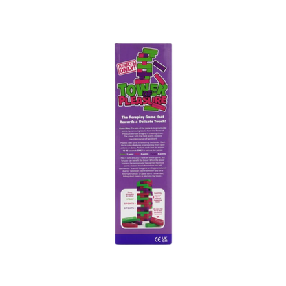 The back of the Tower of Pleaure Jenga sex game box.