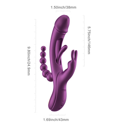 A purple Trilux vibrator against a white background showing the dimensions.
