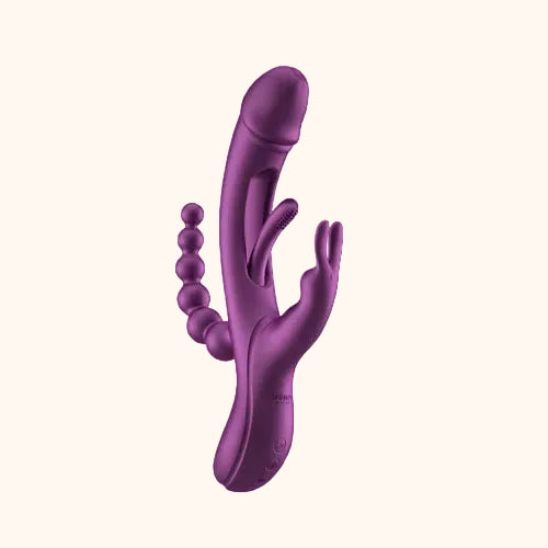 A purple Trilux vibrator against a white background.