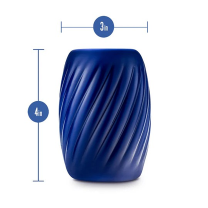 Blue textured male sleeve on a white background showing the measurements.