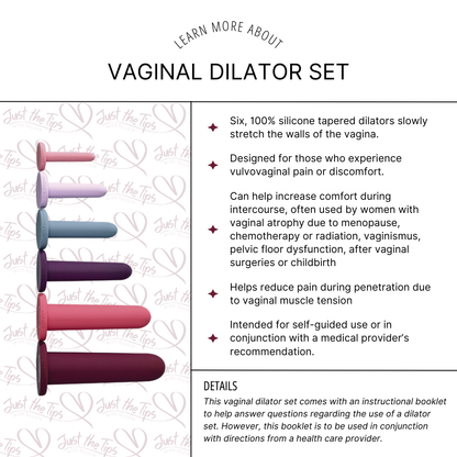 A Vaginal Dilator Set of 5 graduated sizes by Euforia against a white background showing the description.