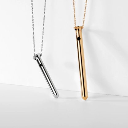 A Rose gold Vesper mini necklace and a silver Vesper mini necklace.