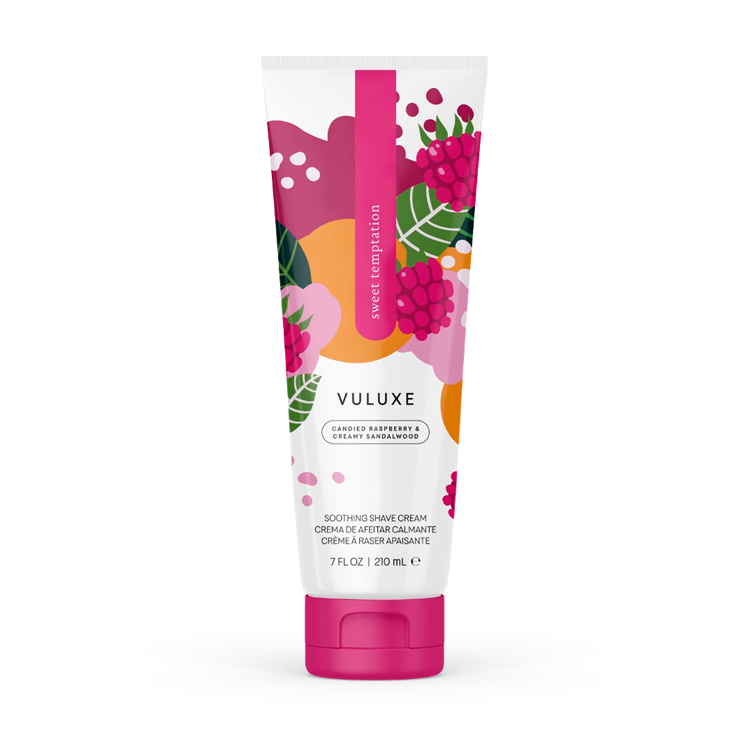 Vuluxe Shave Cream Sweet Temptation Scent on a white background