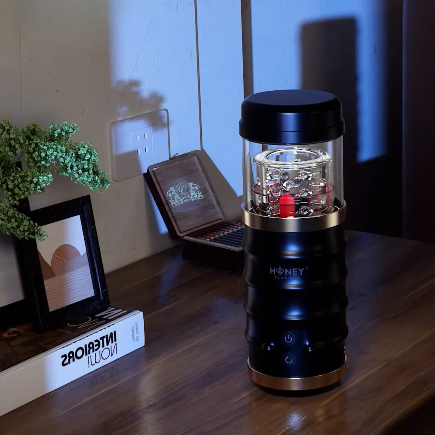 Warrior masturbator sitting on a table.