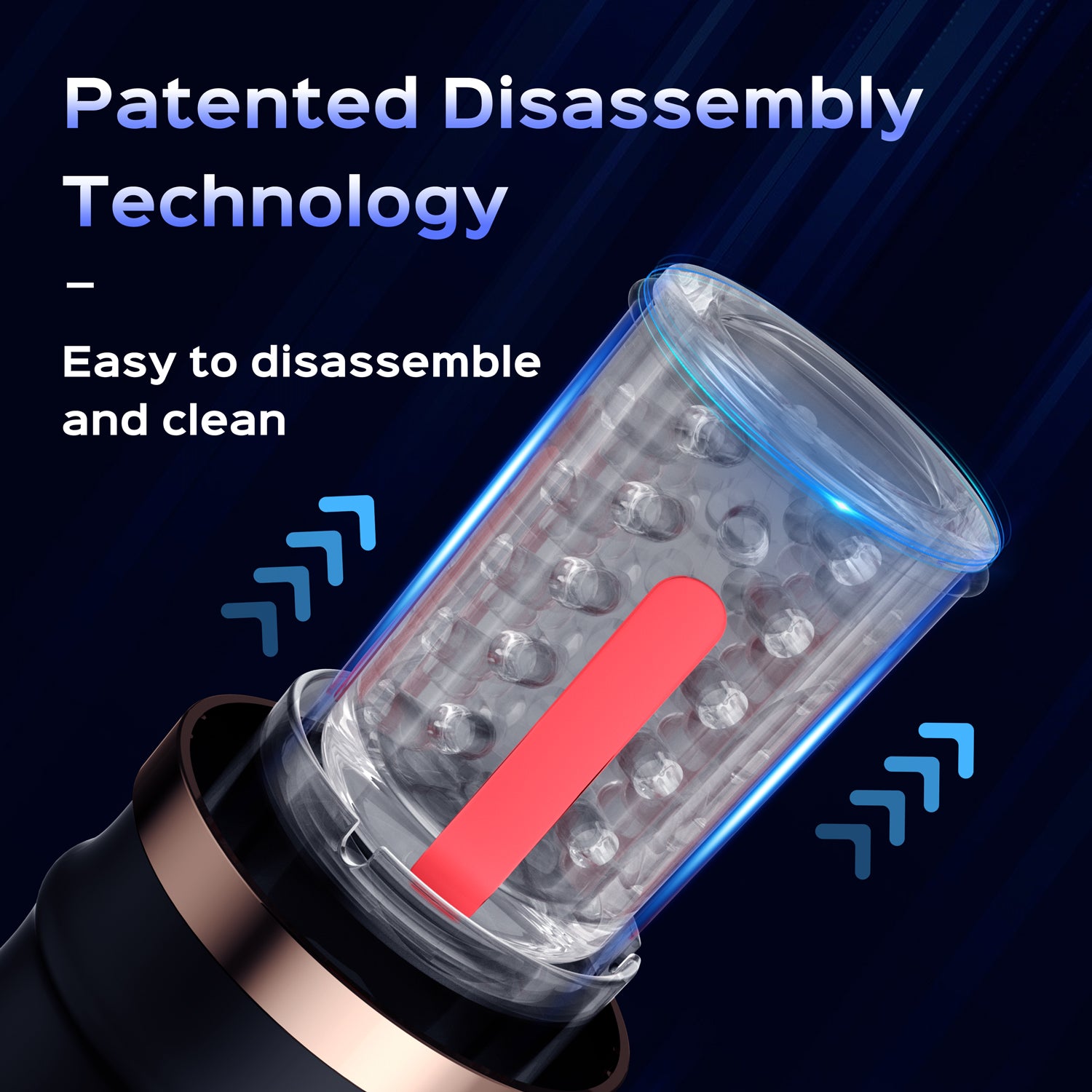 Light bulb with text about patented disassembly technology on a dark background