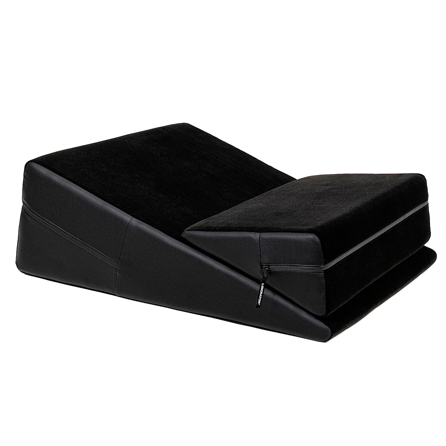 A black ultra leather Wedge Ramp Combo, Bedroom Furniture by Liberator against a white background.