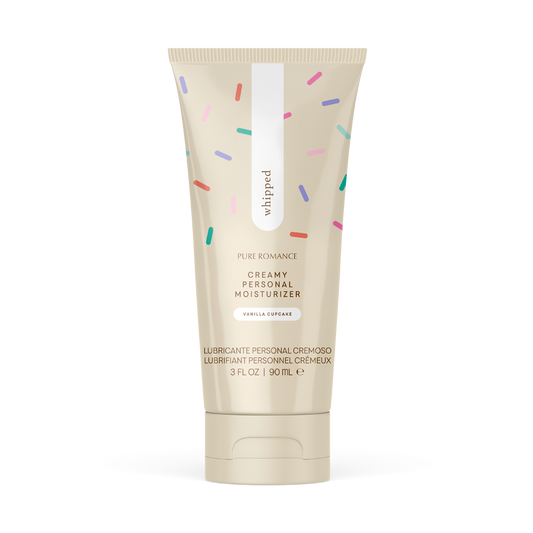 A cream colored tube of Vanilla cupcake Whipped Lubricant by Euforia.