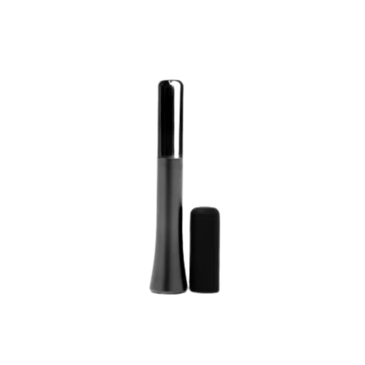 A Wink discreet vibrator in Gun Metal Black next to the black silicone cap.