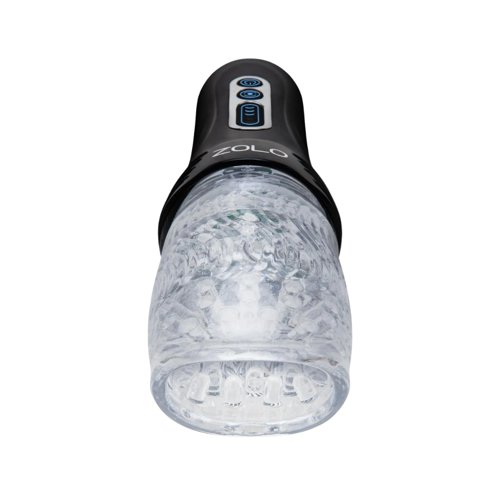 The top of a black Zolo Original Gwak Gwak Masturbator with a clear sleeve.