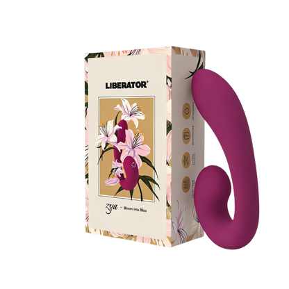 A purple Zya Vibrator sitting next to the box.