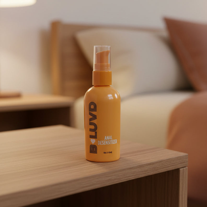 B-Luvd Anal Desensitizer on a bedside table 