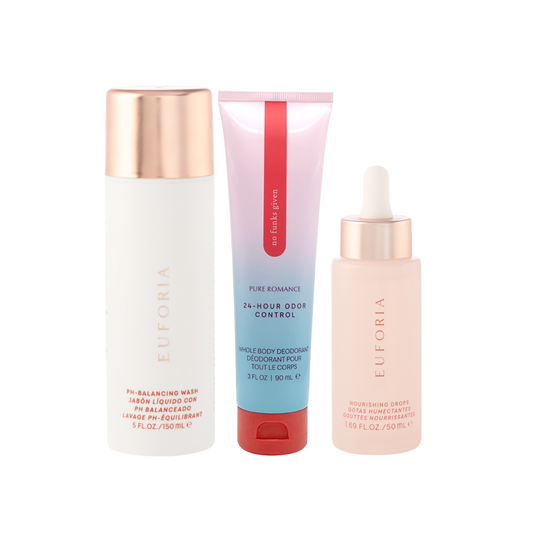 Intimate Essentials Kit, Lubricants by Euforia - shown in product photo, available at Just The Tips with Nicole