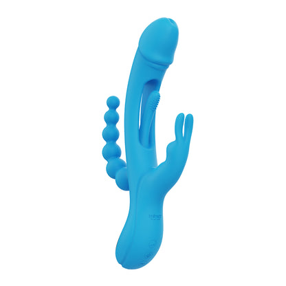 TRILUX Kinky Finger Rabbit Vibrator with Anal Beads, Blue, Toys by Just The Tips with Nicole – shown in product photo, available at Just The Tips with Nicole
