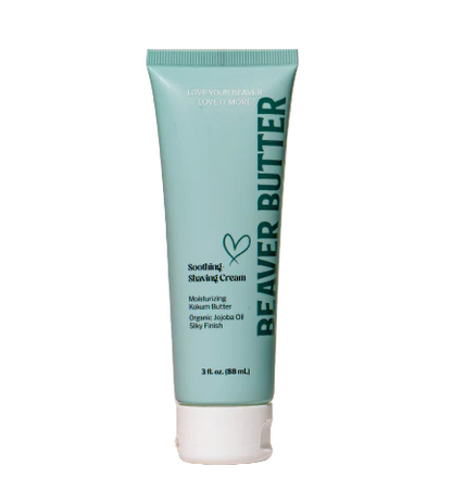 Beaver Butter soothing shaving cream tube on a white background